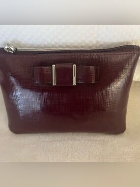 🩷Coach Elegant Burgundy Clutch with Bow Accent🩷silver hardware